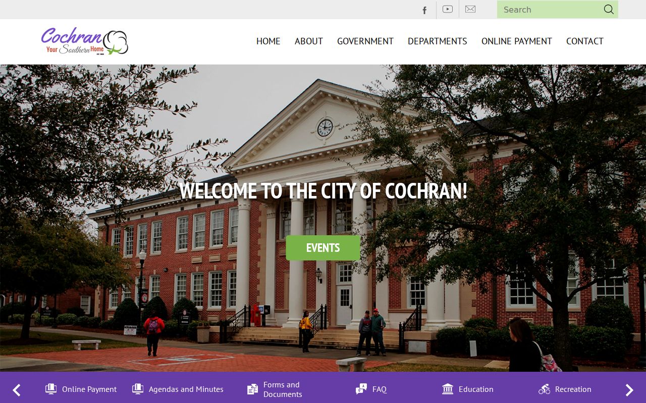 City of Cochran homepage with municipal department navigation