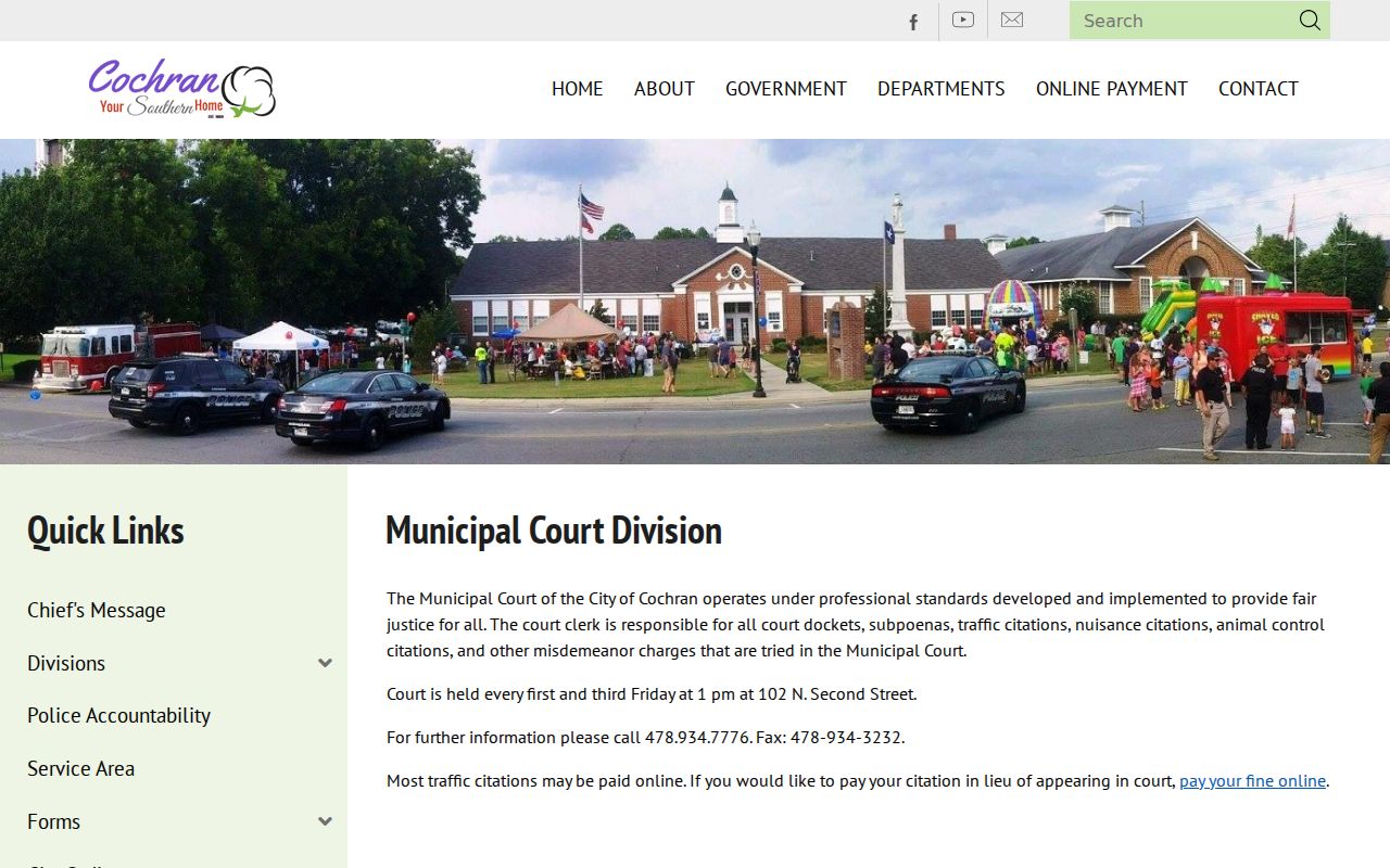 Official Cochran Municipal Court hours, location, and clerk duties