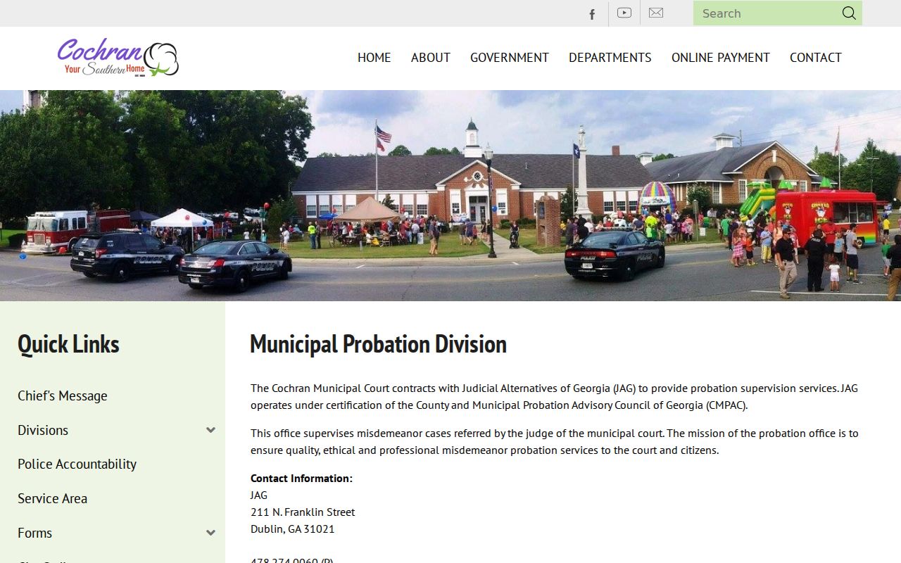 Cochran municipal probation page explaining court-referred supervision