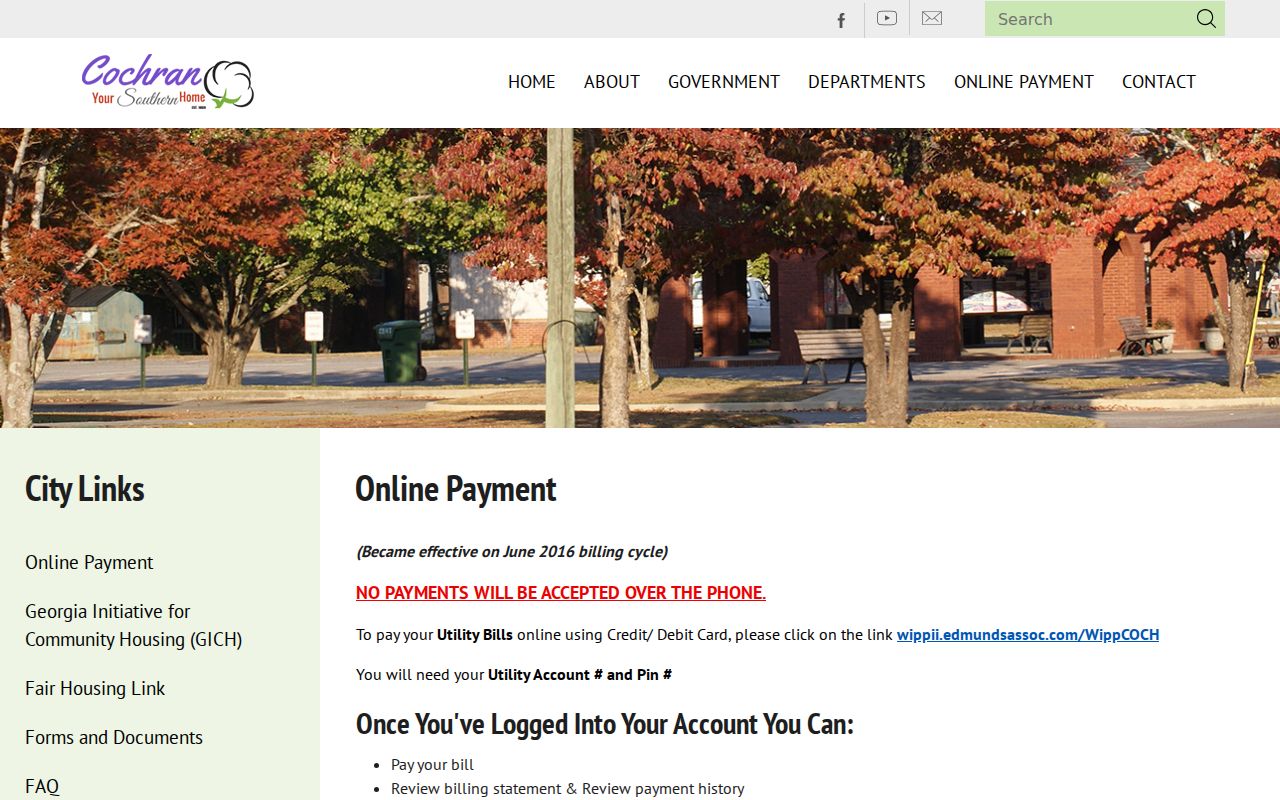 City of Cochran page linking to the official traffic payment service